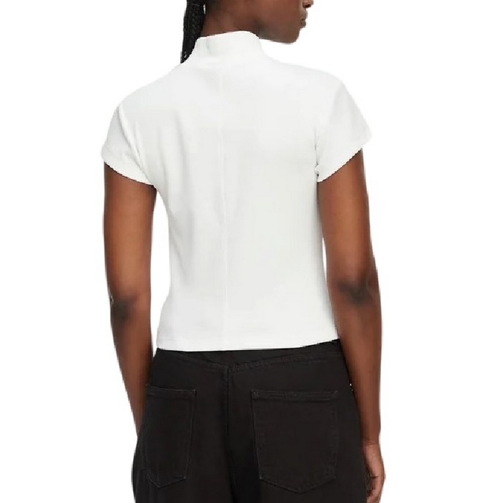 CALVIN KLEIN JEANS WOVEN LABEL 2X2 BABY RIB ZIP T-SHIRT ΜΠΛΟΥΖΑ ΓΥΝΑΙΚΕΙΑ WHITE