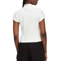 CALVIN KLEIN JEANS WOVEN LABEL 2X2 BABY RIB ZIP T-SHIRT ΜΠΛΟΥΖΑ ΓΥΝΑΙΚΕΙΑ WHITE