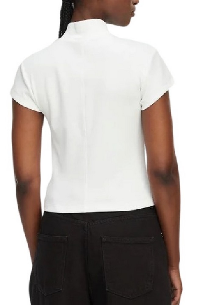 CALVIN KLEIN JEANS WOVEN LABEL 2X2 BABY RIB ZIP T-SHIRT ΜΠΛΟΥΖΑ ΓΥΝΑΙΚΕΙΑ WHITE