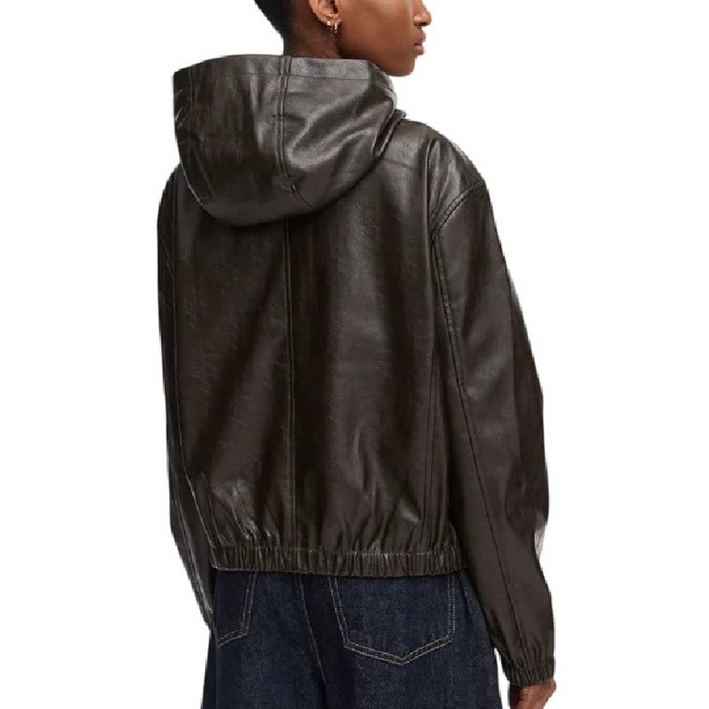 CALVIN KLEIN JEANS CROPPED HOODED FAUX LEATHER JACK ΜΠΟΥΦΑΝ ΓΥΝΑΙΚΕΙΟ BLACK