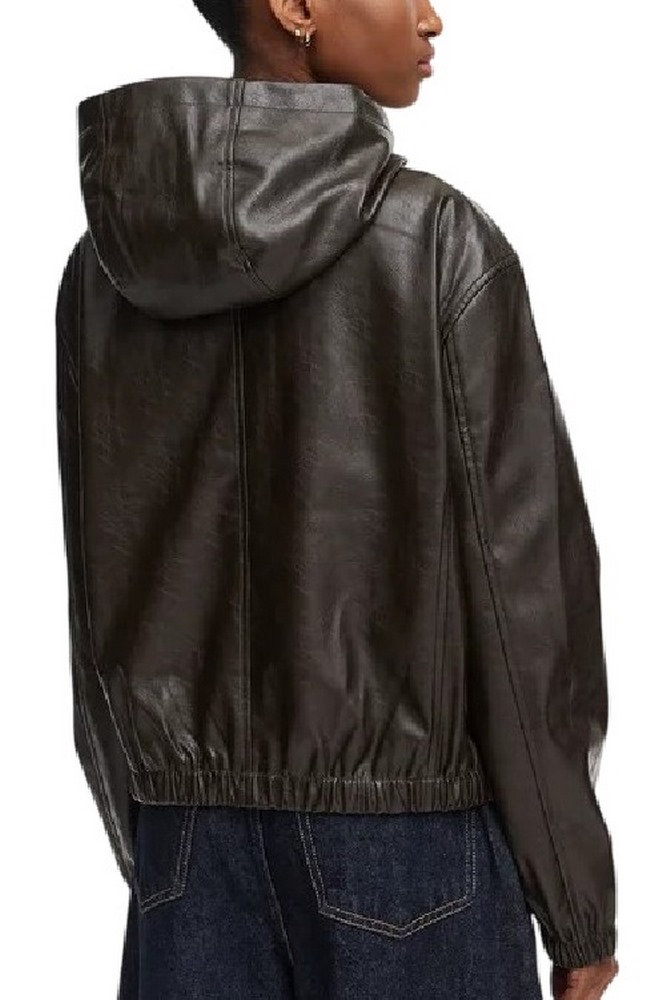 CALVIN KLEIN JEANS CROPPED HOODED FAUX LEATHER JACK ΜΠΟΥΦΑΝ ΓΥΝΑΙΚΕΙΟ BLACK