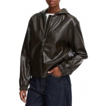 CALVIN KLEIN JEANS CROPPED HOODED FAUX LEATHER JACK ΜΠΟΥΦΑΝ ΓΥΝΑΙΚΕΙΟ BLACK