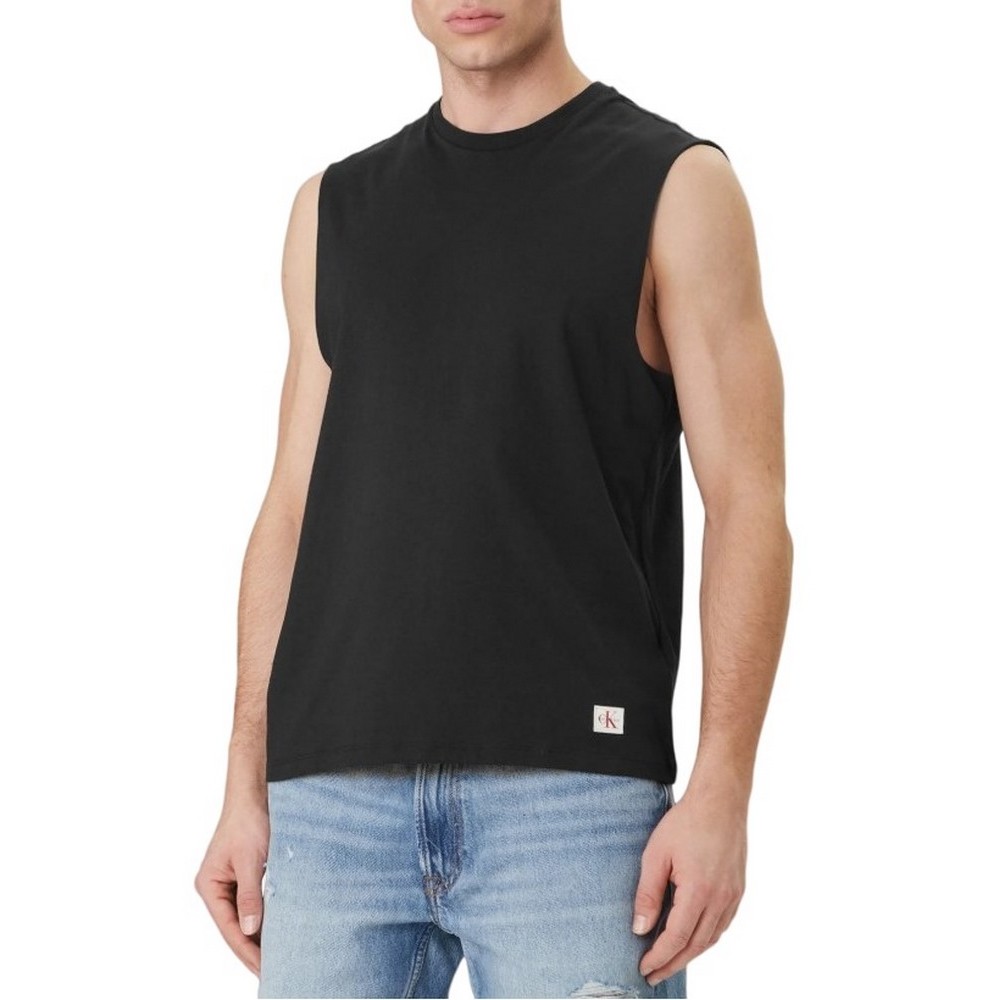 CALVIN KLEIN JEANS 30S JERSEY BADGE MUSCLE TANK T-SHIRT ΑΜΑΝΙΚΗ ΜΠΛΟΥΖΑ ΑΝΔΡΙΚΗ BLACK