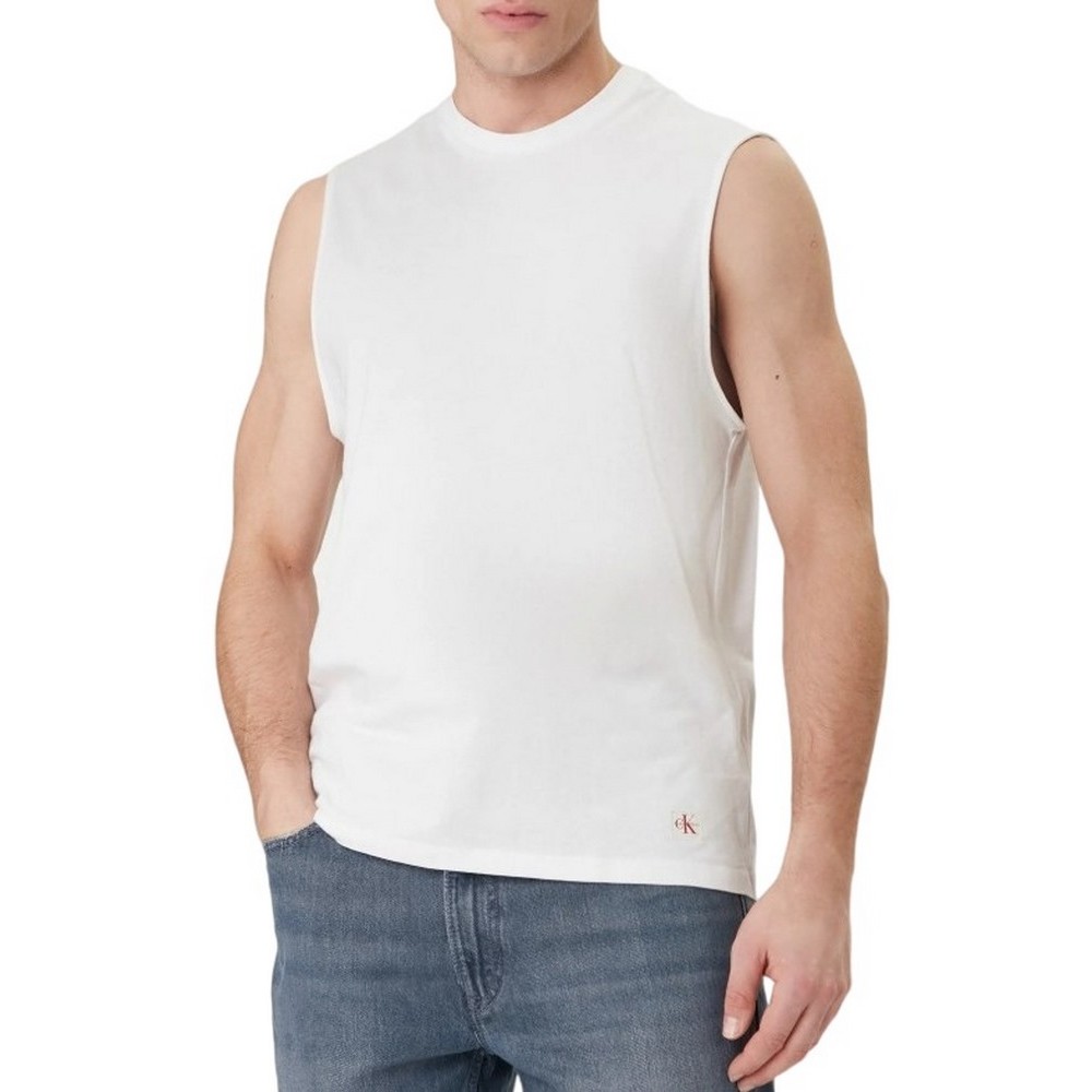 CALVIN KLEIN JEANS 30S JERSEY BADGE MUSCLE TANK T-SHIRT ΑΜΑΝΙΚΗ ΜΠΛΟΥΖΑ ΑΝΔΡΙΚΗ BRIGHT WHITE