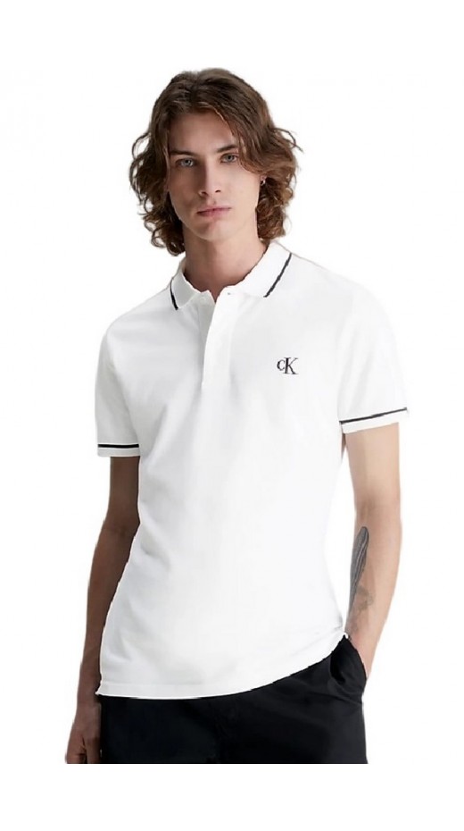 CALVIN KLEIN JEANS TIPPING SLIM POLO ΜΠΛΟΥΖΑ ΑΝΔΡΙΚΗ WHITE
