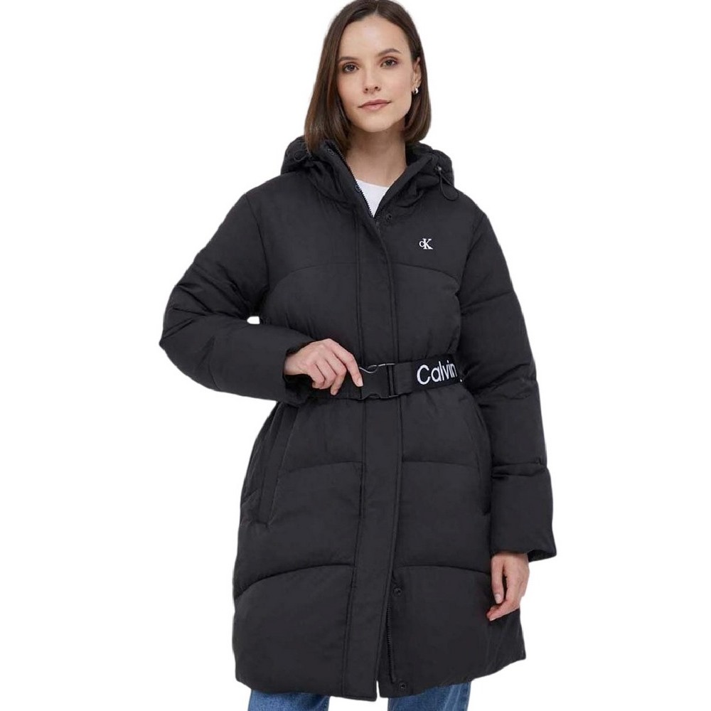 CALVIN KLEIN JEANS LOGO BELT LONG PUFFER ΜΠΟΥΦΑΝ ΓΥΝΑΙΚΕΙΟ BLACK