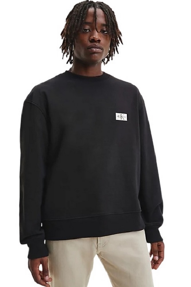 CALVIN KLEIN JEANS SHRUNKEN BADGE CREW NECK ΜΠΛΟΥΖΑ ΦΟΥΤΕΡ ΑΝΔΡΙΚΗ BLACK