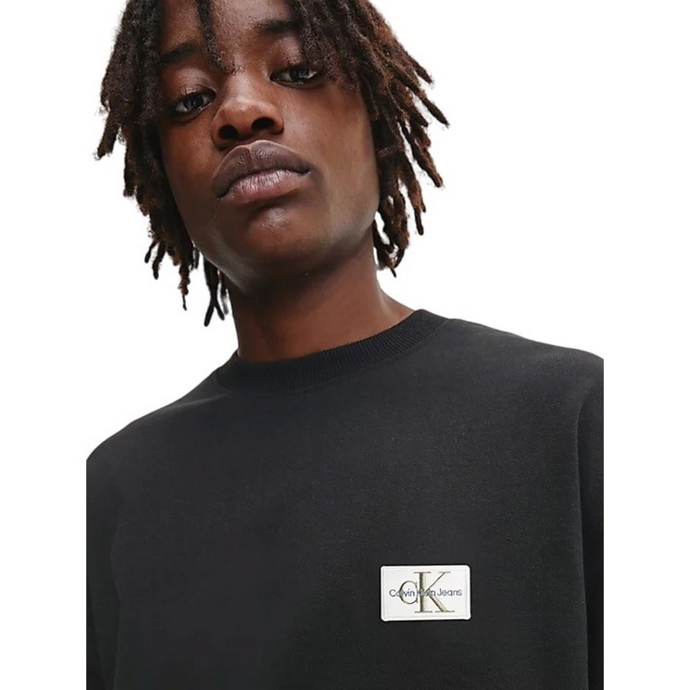 CALVIN KLEIN JEANS SHRUNKEN BADGE CREW NECK ΜΠΛΟΥΖΑ ΦΟΥΤΕΡ ΑΝΔΡΙΚΗ BLACK
