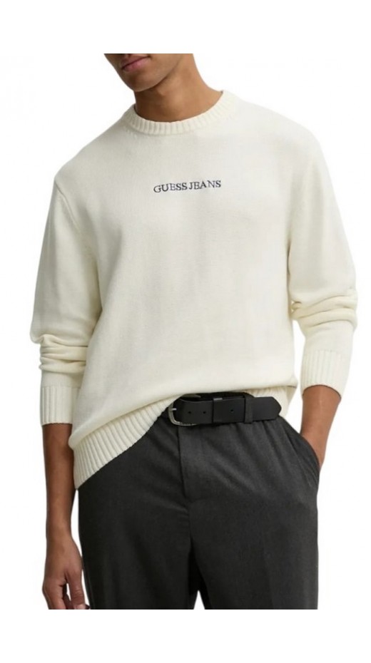 GUESS JEANS LS CN GUESS J EMB SWTR ΜΠΛΟΥΖΑ ΠΛΕΚΤΗ ΑΝΔΡΙΚΗ WHITE