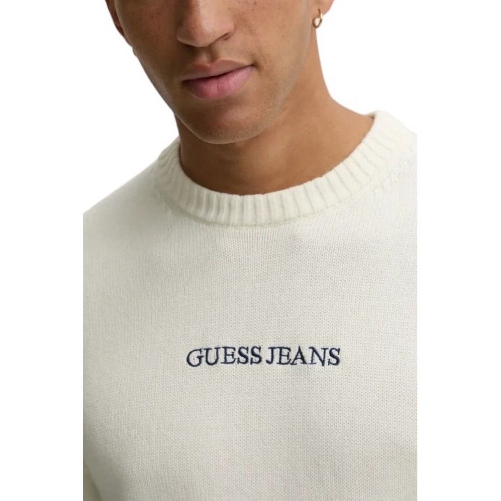 GUESS JEANS LS CN GUESS J EMB SWTR ΜΠΛΟΥΖΑ ΠΛΕΚΤΗ ΑΝΔΡΙΚΗ WHITE