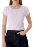 CALVIN KLEIN JEANS WOVEN LABEL 2X2 RIB BABY T-SHIRT ΜΠΛΟΥΖΑ ΓΥΝΑΙΚΕΙΑ PINK