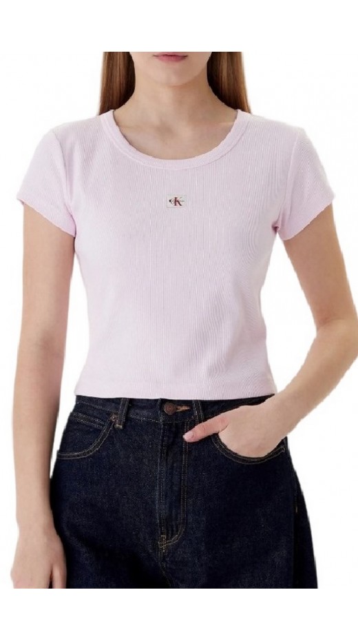 CALVIN KLEIN JEANS WOVEN LABEL 2X2 RIB BABY T-SHIRT ΜΠΛΟΥΖΑ ΓΥΝΑΙΚΕΙΑ PINK