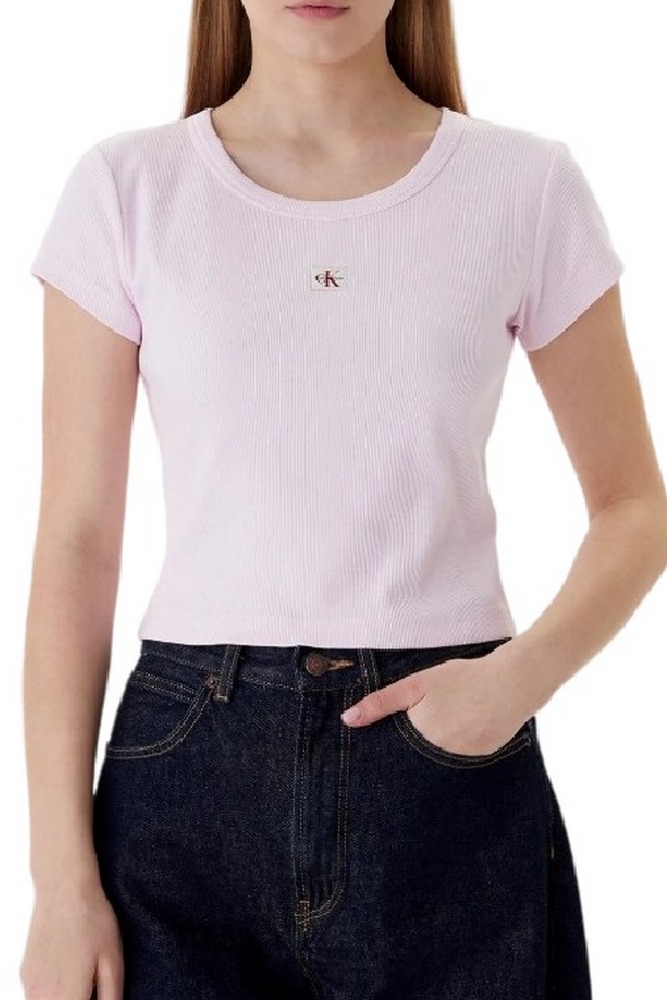 CALVIN KLEIN JEANS WOVEN LABEL 2X2 RIB BABY T-SHIRT ΜΠΛΟΥΖΑ ΓΥΝΑΙΚΕΙΑ PINK