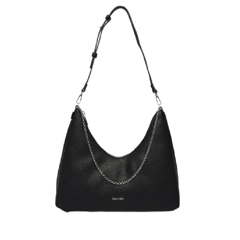 CALVIN KLEIN EMBLEM HW PEBBLE TOP ZIP HOBO ΤΣΑΝΤΑ ΓΥΝΑΙΚΕΙΑ BLACK