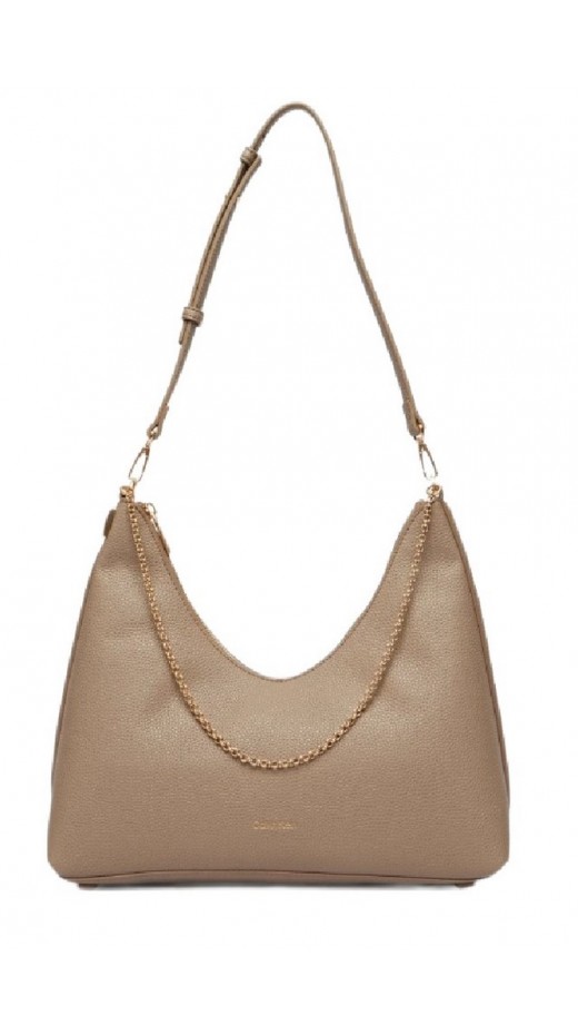 CALVIN KLEIN EMBLEM HW PEBBLE TOP ZIP HOBO ΤΣΑΝΤΑ ΓΥΝΑΙΚΕΙΑ TAUPE