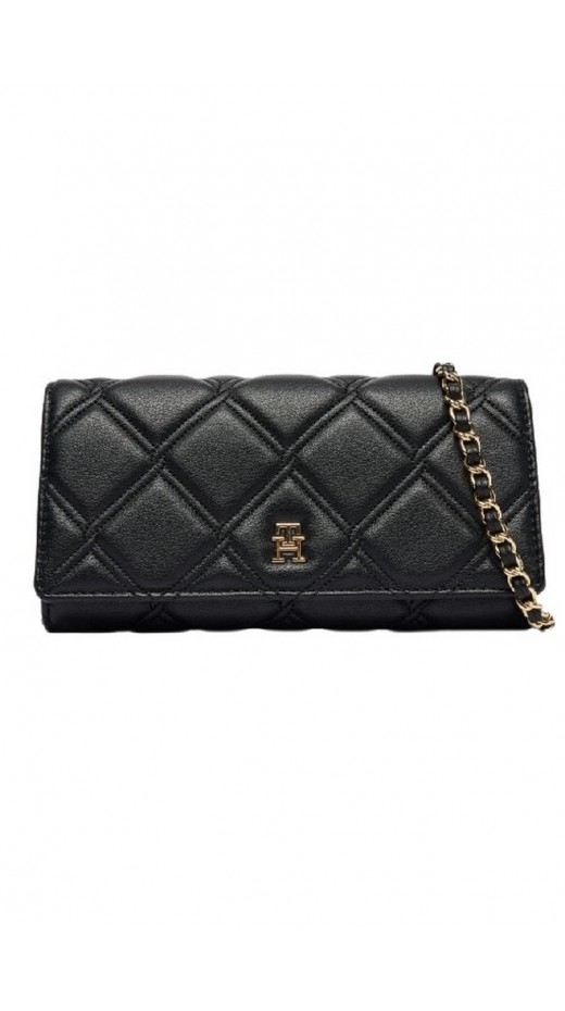 TOMMY HILFIGER FEMININE WALLET ON CHAIN ΠΟΡΤΟΦΟΛΙ ΓΥΝΑΙΚΕΙΟ BLACK