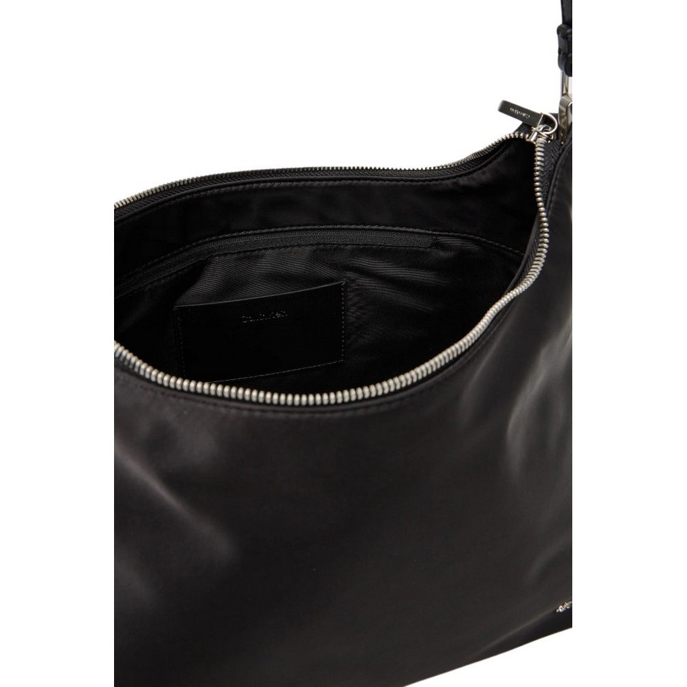 CALVIN KLEIN SATIN NYLON LARGE SHOULDER BAG ΤΣΑΝΤΑ ΓΥΝΑΙΚΕΙΑ BLACK