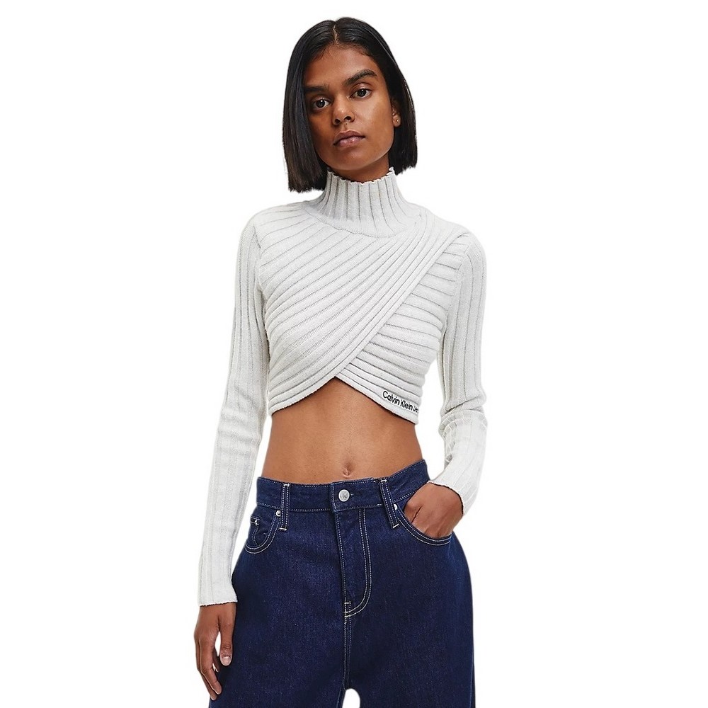 CALVIN KLEIN JEANS WRAP HIGH NECK SWEATER  ΜΠΛΟΥΖΑ ΓΥΝΑΙΚΕΙΑ ECRU