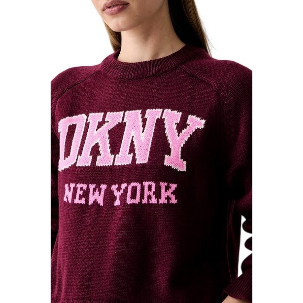 DKNY LOGO PULLOVER ΜΠΛΟΥΖΑ ΠΛΕΚΤΗ ΓΥΝΑΙΚΕΙΑ BORDEAUX