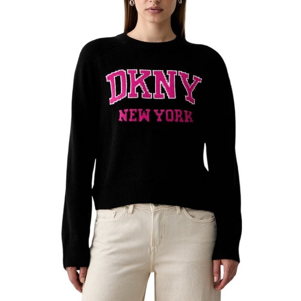 DKNY LOGO PULLOVER ΜΠΛΟΥΖΑ ΠΛΕΚΤΗ ΓΥΝΑΙΚΕΙΑ BLACK