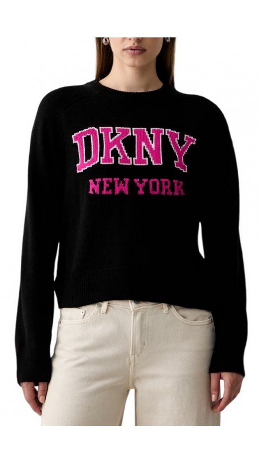 DKNY LOGO PULLOVER ΜΠΛΟΥΖΑ ΠΛΕΚΤΗ ΓΥΝΑΙΚΕΙΑ BLACK
