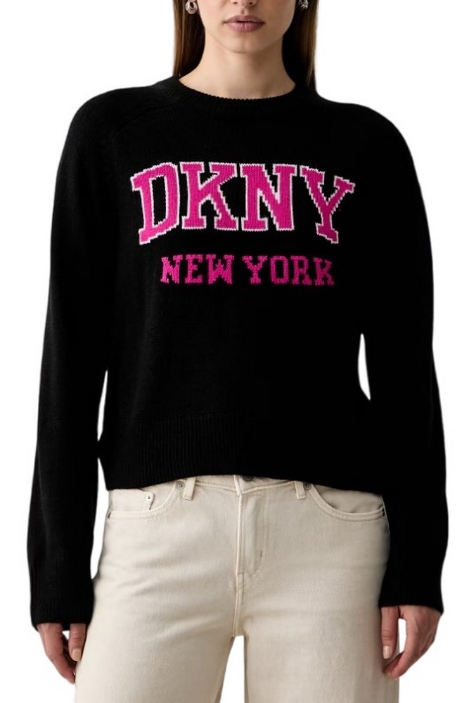DKNY LOGO PULLOVER ΜΠΛΟΥΖΑ ΠΛΕΚΤΗ ΓΥΝΑΙΚΕΙΑ BLACK