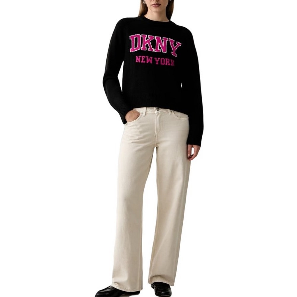 DKNY LOGO PULLOVER ΜΠΛΟΥΖΑ ΠΛΕΚΤΗ ΓΥΝΑΙΚΕΙΑ BLACK