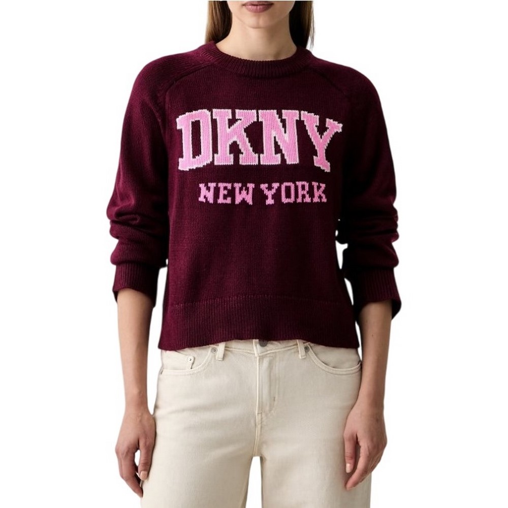 DKNY LOGO PULLOVER ΜΠΛΟΥΖΑ ΠΛΕΚΤΗ ΓΥΝΑΙΚΕΙΑ BORDEAUX