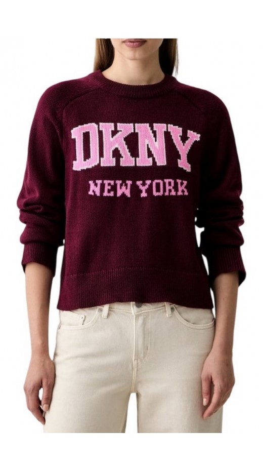 DKNY LOGO PULLOVER ΜΠΛΟΥΖΑ ΠΛΕΚΤΗ ΓΥΝΑΙΚΕΙΑ BORDEAUX
