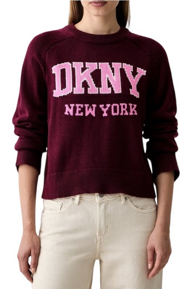 DKNY LOGO PULLOVER ΜΠΛΟΥΖΑ ΠΛΕΚΤΗ ΓΥΝΑΙΚΕΙΑ BORDEAUX