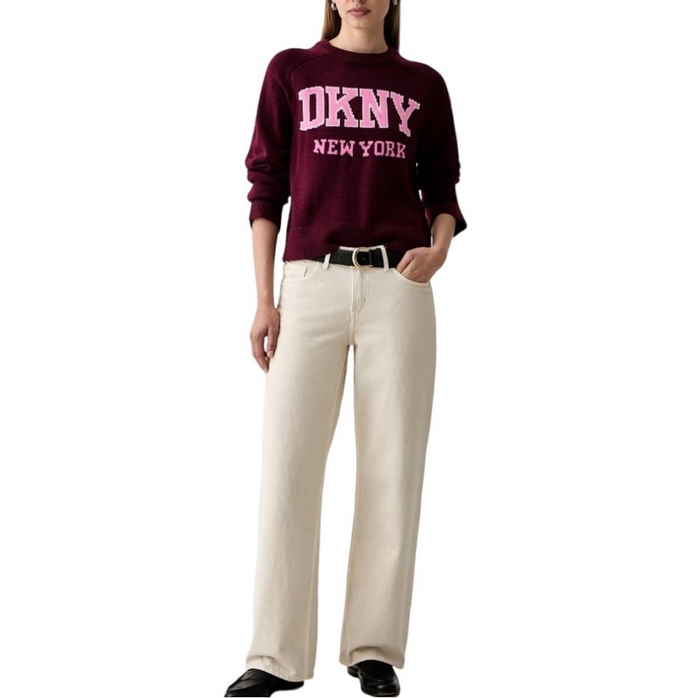 DKNY LOGO PULLOVER ΜΠΛΟΥΖΑ ΠΛΕΚΤΗ ΓΥΝΑΙΚΕΙΑ BORDEAUX