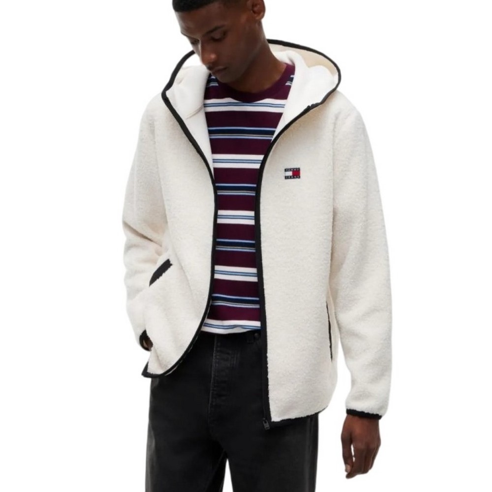 TOMMY JEANS REG BADGE TEDDY ZIP ΜΠΟΥΦΑΝ ΑΝΔΡΙΚΟ CREAMY WHITE