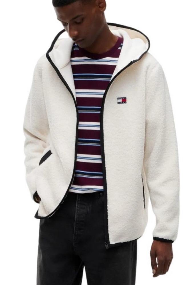 TOMMY JEANS REG BADGE TEDDY ZIP ΜΠΟΥΦΑΝ ΑΝΔΡΙΚΟ CREAMY WHITE