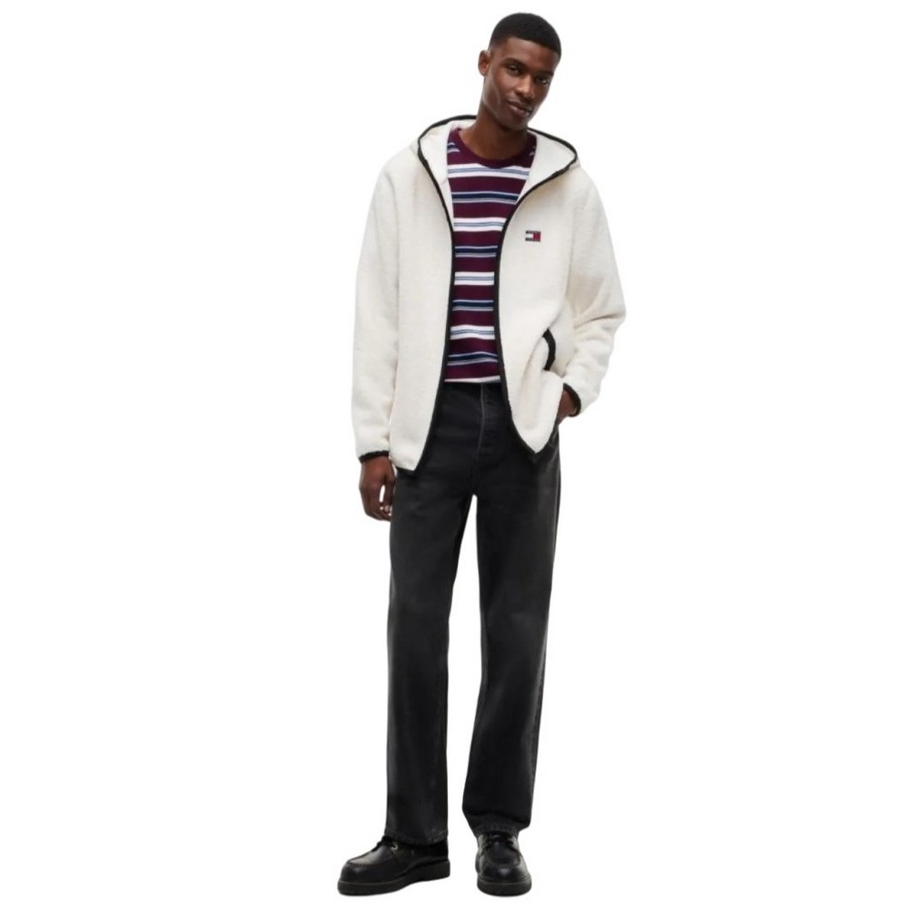 TOMMY JEANS REG BADGE TEDDY ZIP ΜΠΟΥΦΑΝ ΑΝΔΡΙΚΟ CREAMY WHITE