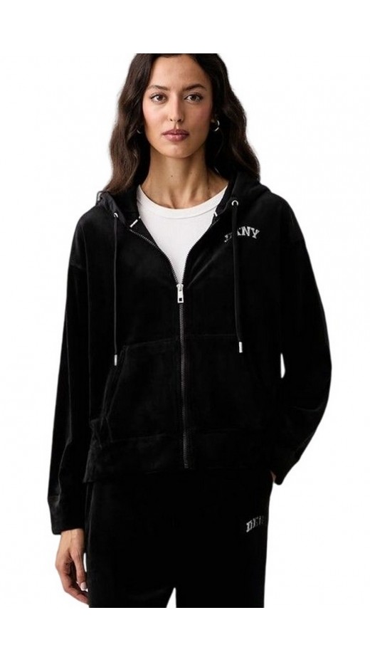 DKNY VARSITY VELOUR RHINESTONE LOGO FULL ZIP SWEATRHIRT ΖΑΚΕΤΑ ΓΥΝΑΙΚΕΙΑ BLACK