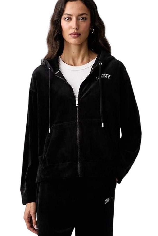 DKNY VARSITY VELOUR RHINESTONE LOGO FULL ZIP SWEATRHIRT ΖΑΚΕΤΑ ΓΥΝΑΙΚΕΙΑ BLACK