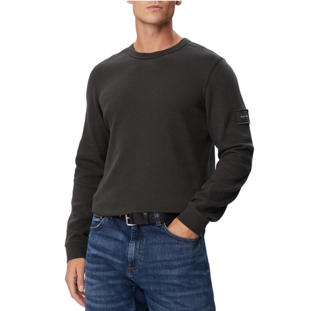 CALVIN KLEIN JEANS WAFFLE BADGE CREWNK TEE ΜΠΛΟΥΖΑ ΜΑΚΡΥΜΑΝΙΚΗ ΑΝΔΡΙΚΗ ANTHRACHITE