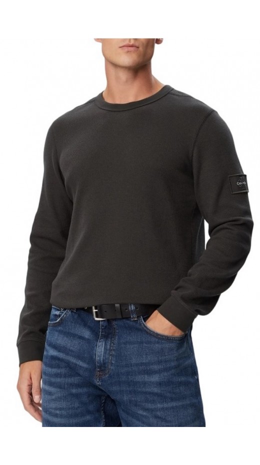 CALVIN KLEIN JEANS WAFFLE BADGE CREWNK TEE ΜΠΛΟΥΖΑ ΜΑΚΡΥΜΑΝΙΚΗ ΑΝΔΡΙΚΗ ANTHRACHITE
