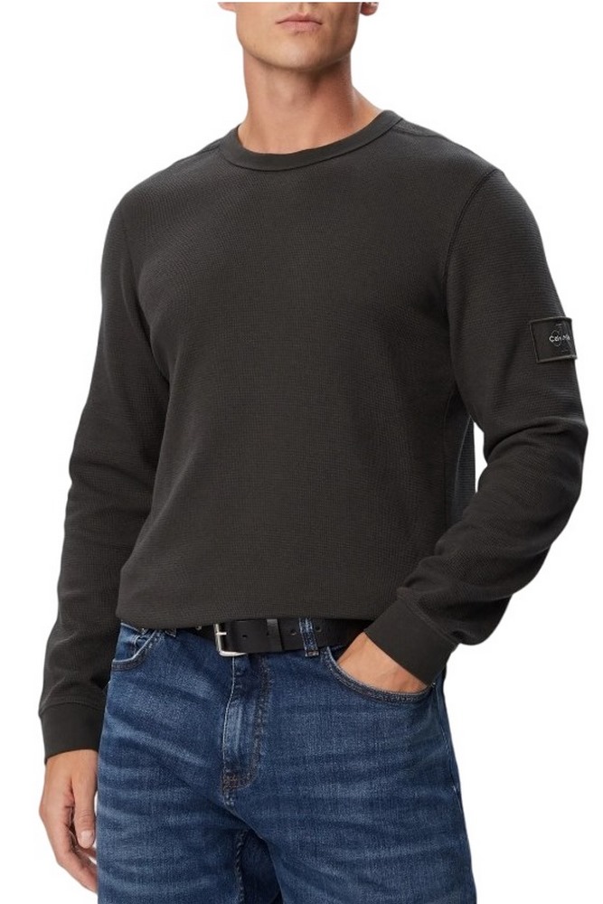 CALVIN KLEIN JEANS WAFFLE BADGE CREWNK TEE ΜΠΛΟΥΖΑ ΜΑΚΡΥΜΑΝΙΚΗ ΑΝΔΡΙΚΗ ANTHRACHITE