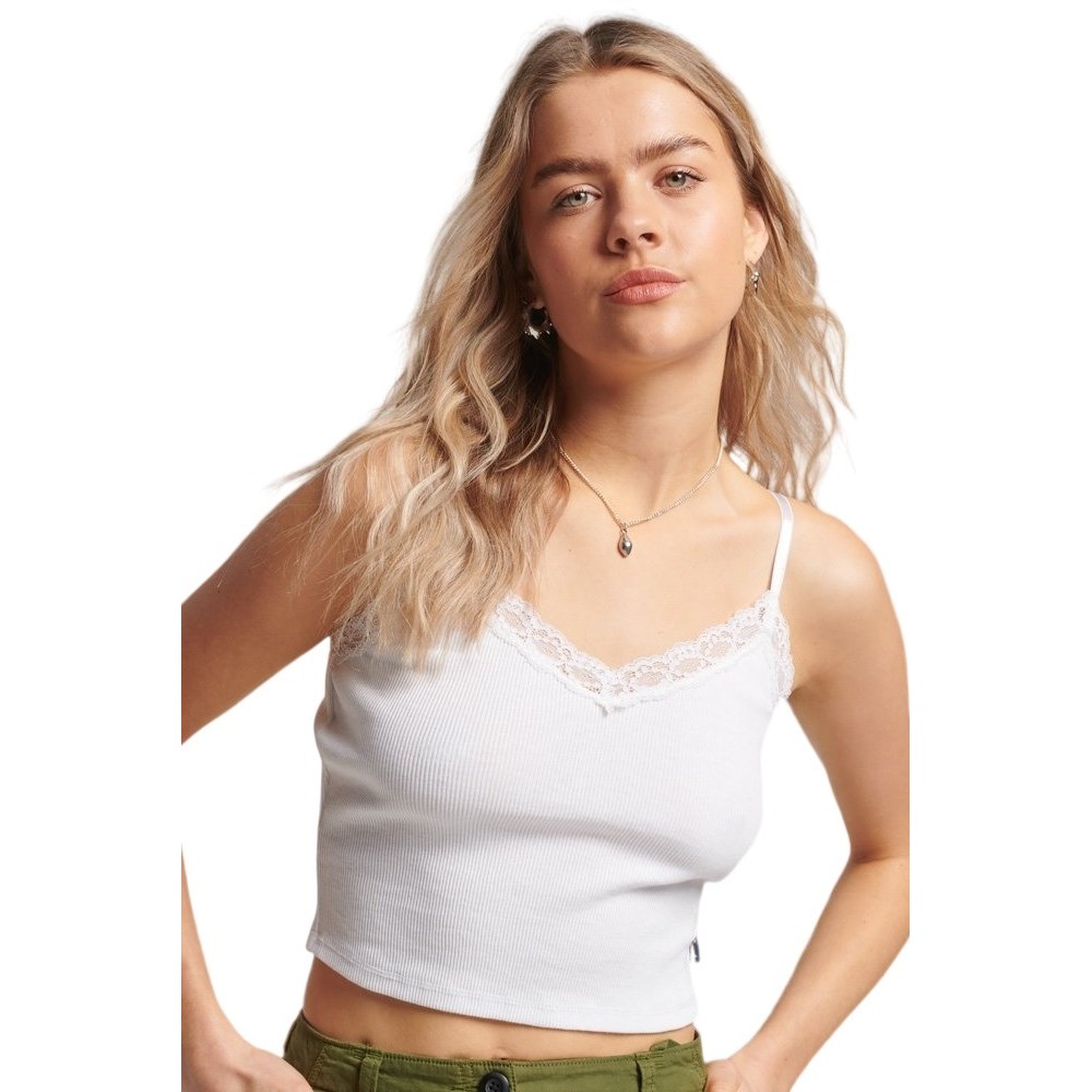 SUPERDRY VINTAGE RIB LACE TRIM CAMI TOP ΜΠΛΟΥΖΑ ΓΥΝΑΙΚΕΙΑ WHITE