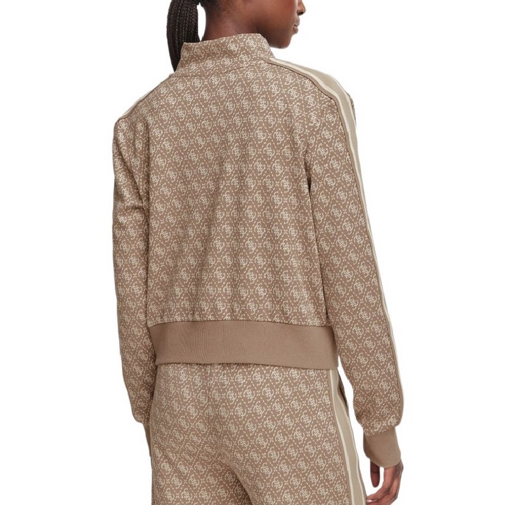 GUESS 4G ALLOVER JACQUARD FULL ZIP ΖΑΚΕΤΑ ΦΟΥΤΕΡ ΓΥΝΑΙΚΕΙΑ CAMEL