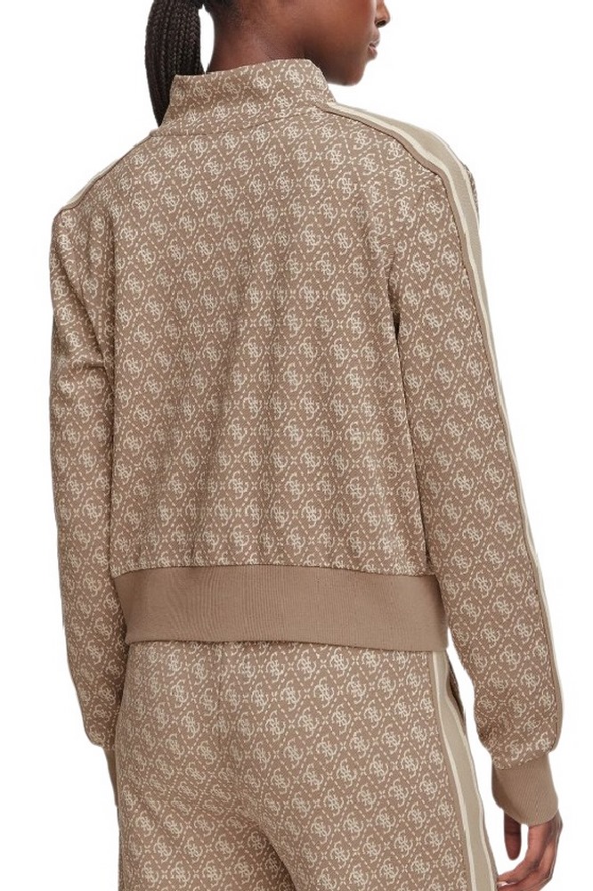 GUESS 4G ALLOVER JACQUARD FULL ZIP ΖΑΚΕΤΑ ΦΟΥΤΕΡ ΓΥΝΑΙΚΕΙΑ CAMEL