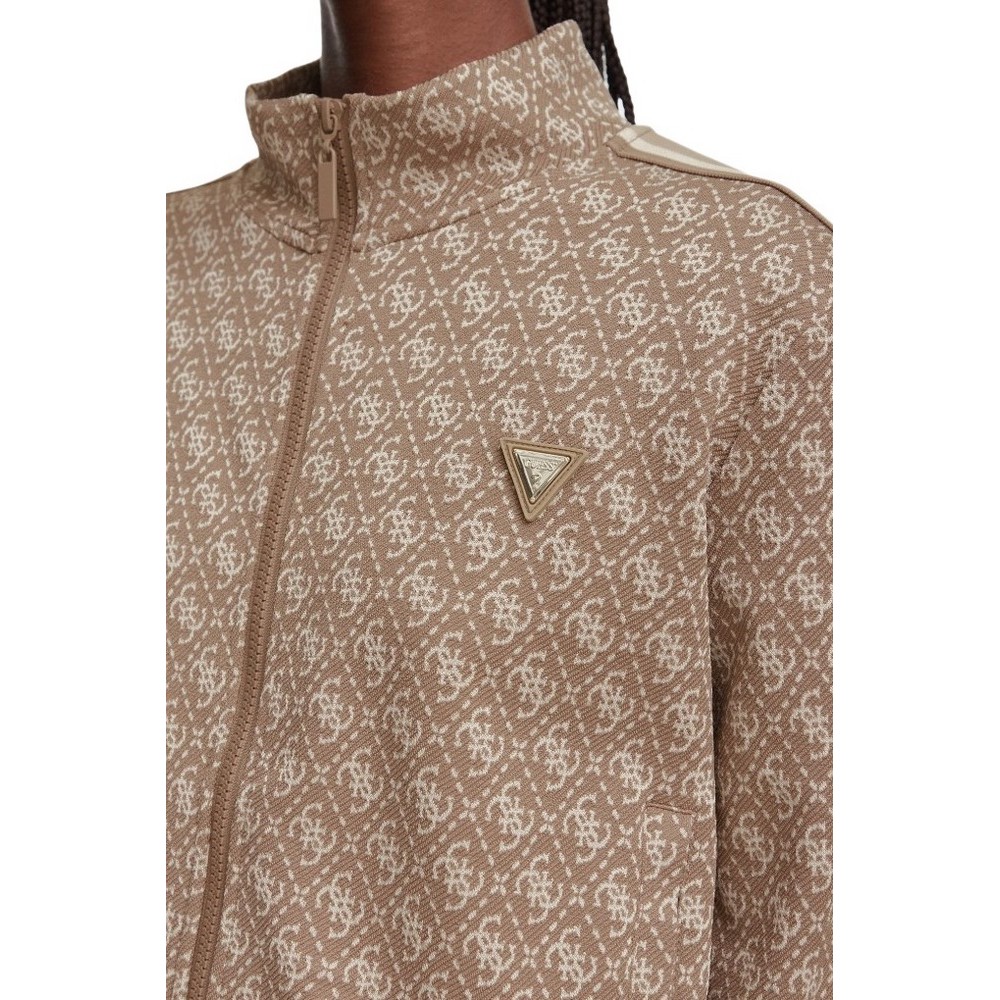 GUESS 4G ALLOVER JACQUARD FULL ZIP ΖΑΚΕΤΑ ΦΟΥΤΕΡ ΓΥΝΑΙΚΕΙΑ CAMEL