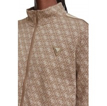 GUESS 4G ALLOVER JACQUARD FULL ZIP ΖΑΚΕΤΑ ΦΟΥΤΕΡ ΓΥΝΑΙΚΕΙΑ CAMEL