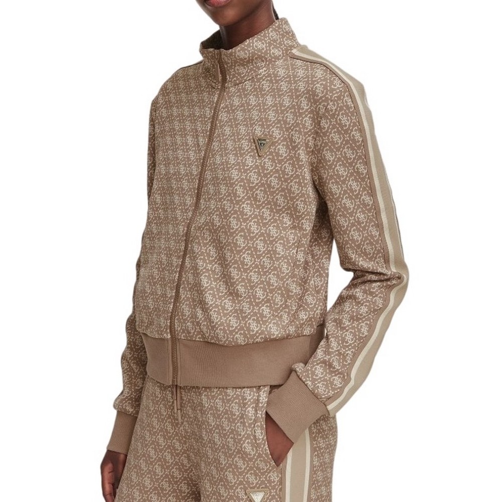GUESS 4G ALLOVER JACQUARD FULL ZIP ΖΑΚΕΤΑ ΦΟΥΤΕΡ ΓΥΝΑΙΚΕΙΑ CAMEL