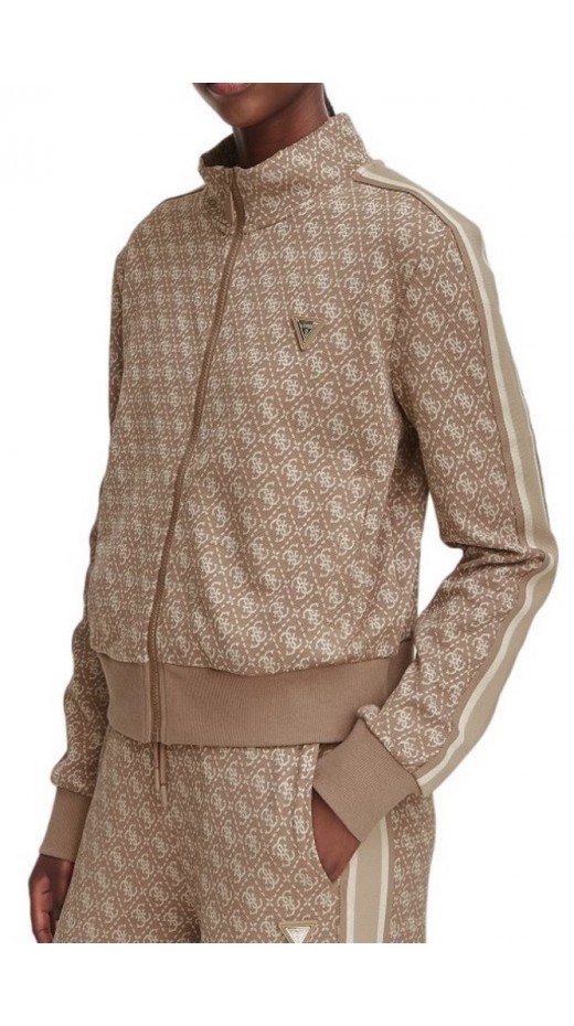 GUESS 4G ALLOVER JACQUARD FULL ZIP ΖΑΚΕΤΑ ΦΟΥΤΕΡ ΓΥΝΑΙΚΕΙΑ CAMEL