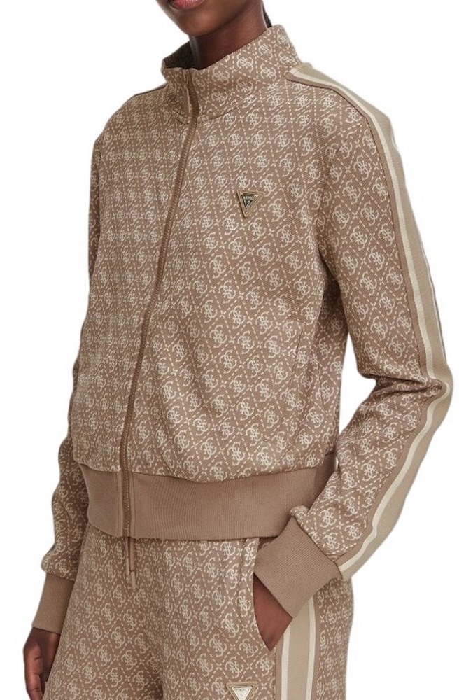 GUESS 4G ALLOVER JACQUARD FULL ZIP ΖΑΚΕΤΑ ΦΟΥΤΕΡ ΓΥΝΑΙΚΕΙΑ CAMEL