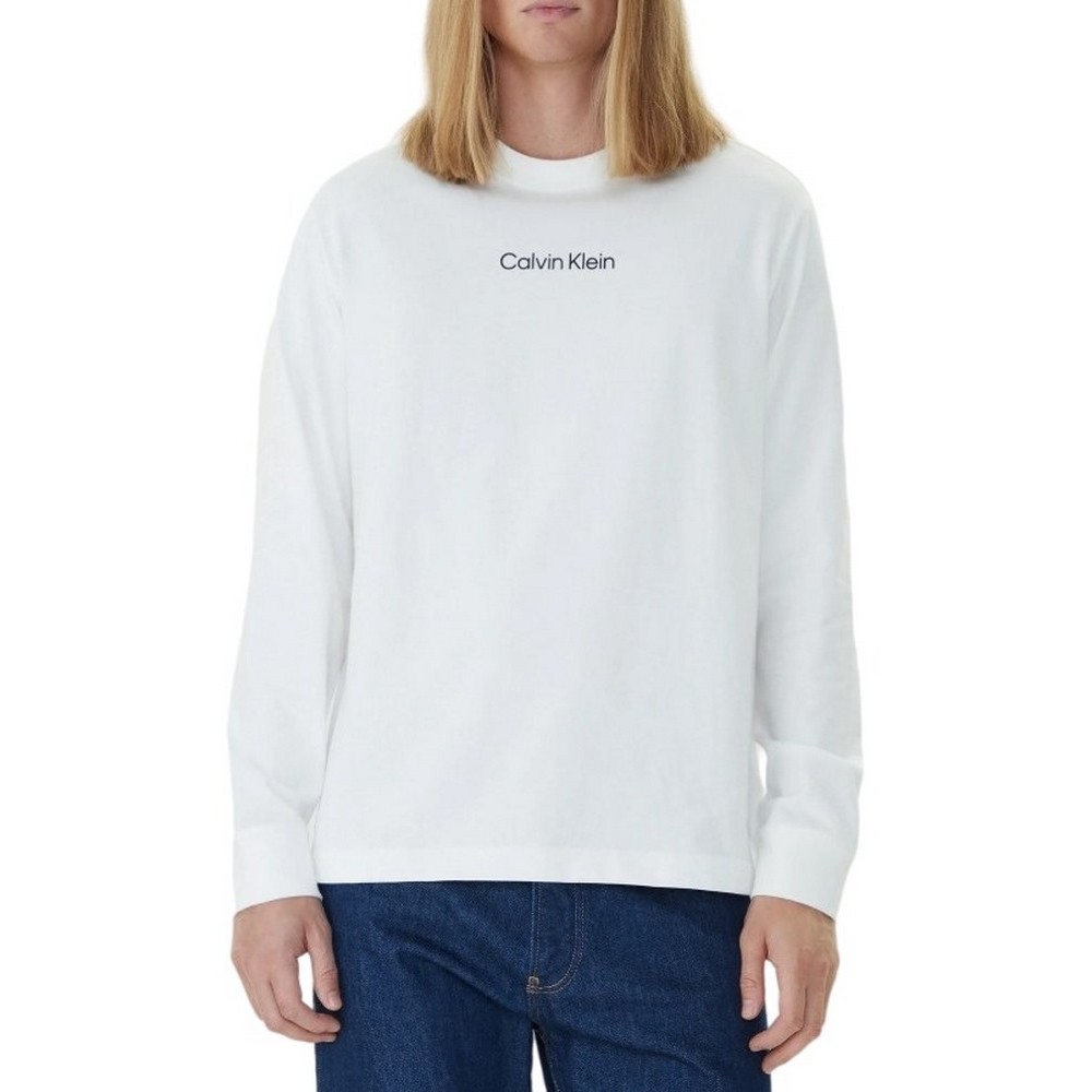 CALVIN KLEIN RLXD STANDARD LOGO CREWNK ΜΠΛΟΥΖΑ ΜΑΚΡΥΜΑΝΙΚΗ ΑΝΔΡΙΚΗ BRIGHT WHITE