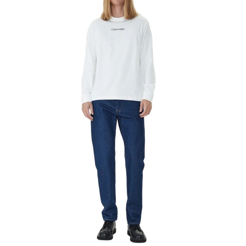 CALVIN KLEIN RLXD STANDARD LOGO CREWNK ΜΠΛΟΥΖΑ ΜΑΚΡΥΜΑΝΙΚΗ ΑΝΔΡΙΚΗ BRIGHT WHITE