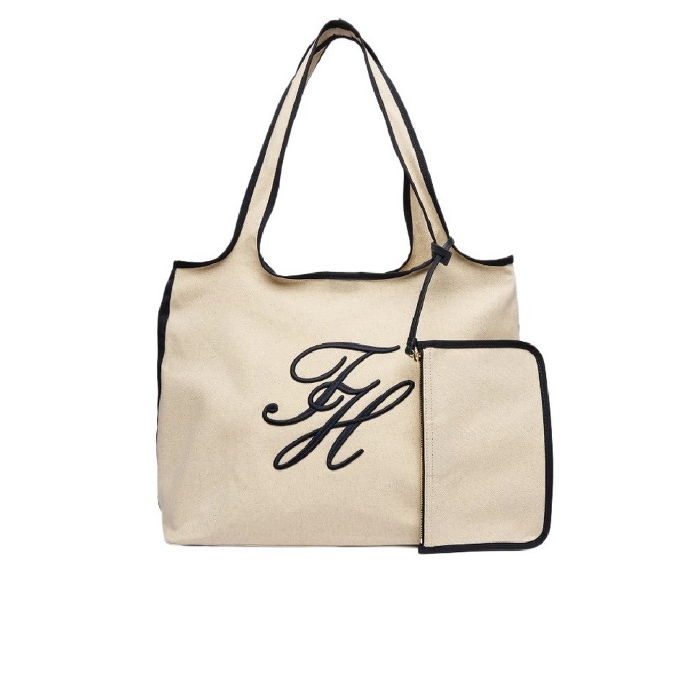 TOMMY HILFIGER SUMMER TOTE CANVAS ΤΣΑΝΤΑ ΓΥΝΑΙΚΕΙΑ ECRU